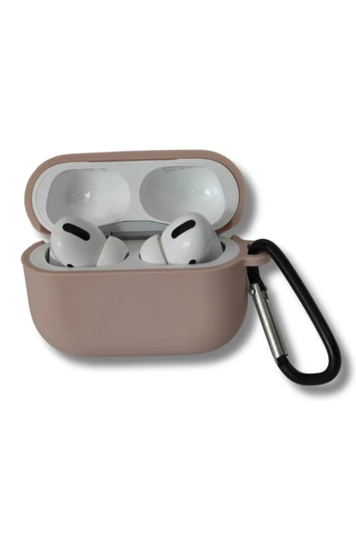 Premium Silikon Pro Ve Pro 2 Nesil Premium Koruyucu İçi Kumaş Kulaklık Kılıfı Bej Pembe - 2