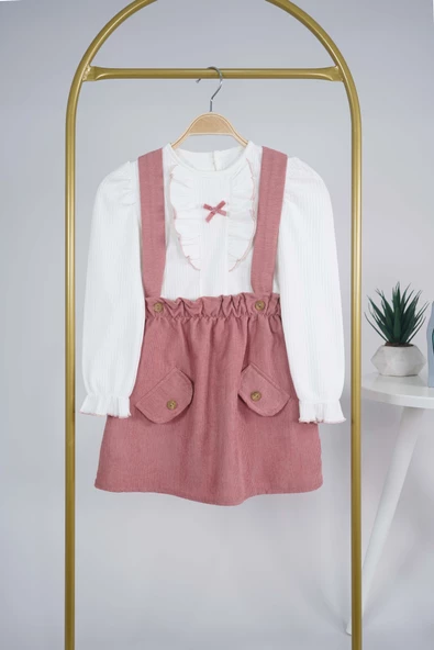 KIZ ÇOCUK BADİLİ CEP KAPAKLI 2Lİ SALOPET ELBİSE - Resim 9