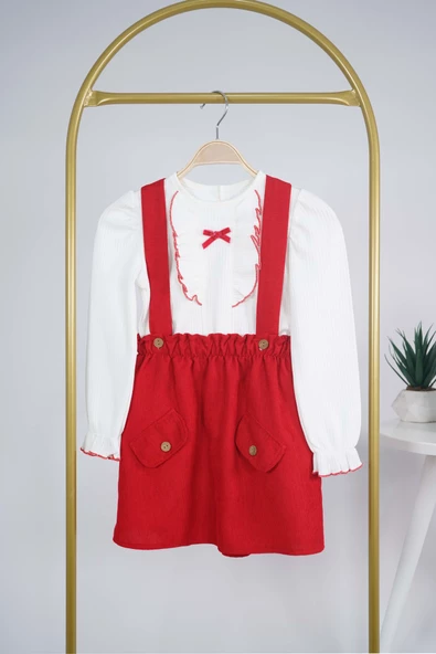 KIZ ÇOCUK BADİLİ CEP KAPAKLI 2Lİ SALOPET ELBİSE - Resim 2