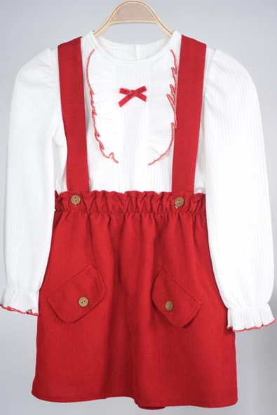 KIZ ÇOCUK BADİLİ CEP KAPAKLI 2Lİ SALOPET ELBİSE - Resim 3