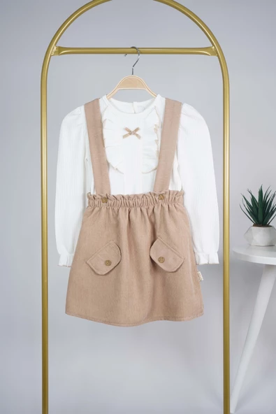 KIZ ÇOCUK BADİLİ CEP KAPAKLI 2Lİ SALOPET ELBİSE - Resim 5