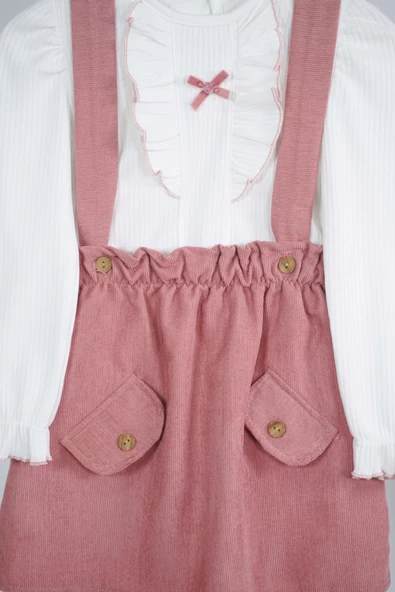 KIZ ÇOCUK BADİLİ CEP KAPAKLI 2Lİ SALOPET ELBİSE - Resim 11