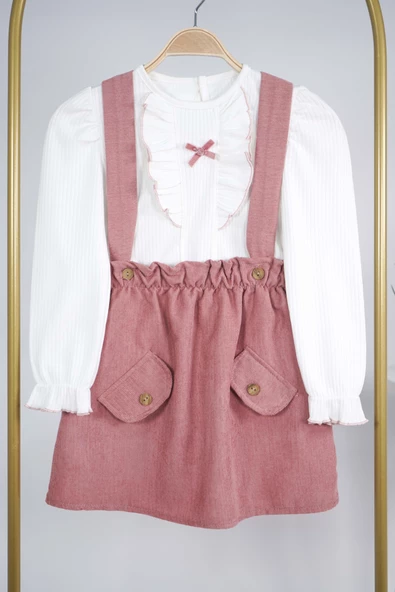 KIZ ÇOCUK BADİLİ CEP KAPAKLI 2Lİ SALOPET ELBİSE - Resim 10