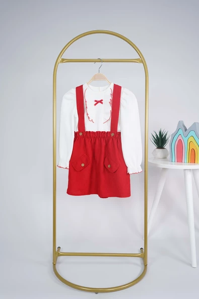 KIZ ÇOCUK BADİLİ CEP KAPAKLI 2Lİ SALOPET ELBİSE - Resim 12