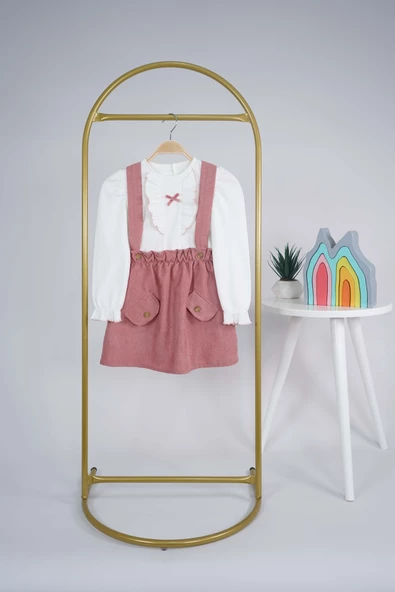 KIZ ÇOCUK BADİLİ CEP KAPAKLI 2Lİ SALOPET ELBİSE - Resim 8