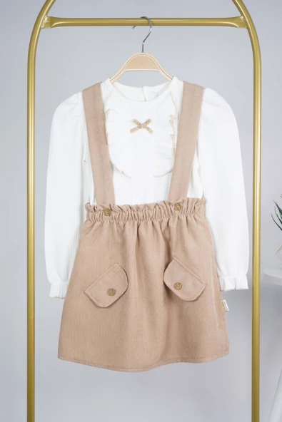 KIZ ÇOCUK BADİLİ CEP KAPAKLI 2Lİ SALOPET ELBİSE - Resim 6