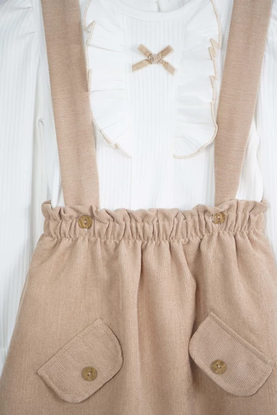 KIZ ÇOCUK BADİLİ CEP KAPAKLI 2Lİ SALOPET ELBİSE - Resim 7