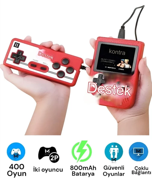 QASUL Oyun Makinesi  Nostaljik Retro Klasik  400 Mini Atari Çocuklar İçin Oyun Konsolu KIRMIZI - 3