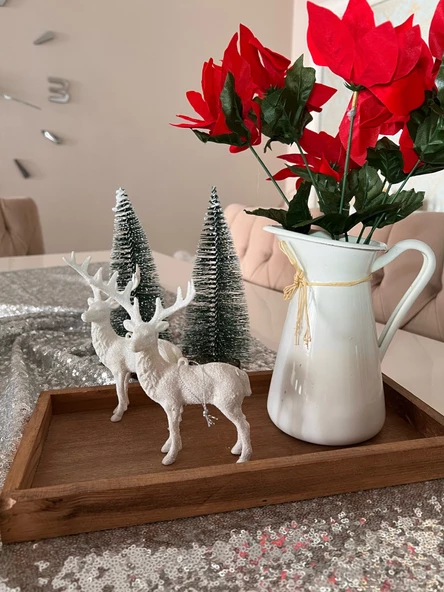 2li beyaz geyik simli 13 cm noel yılbaşı christmas yeniyıl süsü plastik