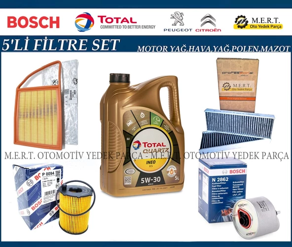 Citroen C-Elysee 1.6 Hdi Euro 5 Filtre Bakım Seti + Motor Yağı
