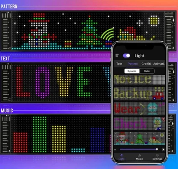 Telefon App Kontrollü Programlanabilir Araba LED Ekranı, Uzaktan Kumandalı Kayan Yazı 16x64cm - 3