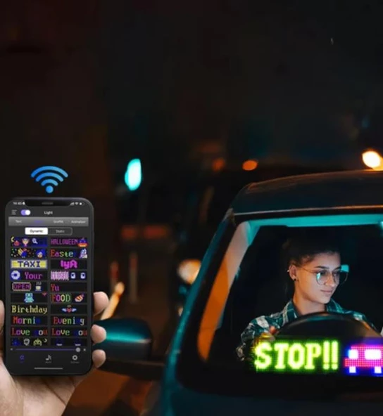 Telefon App Kontrollü Programlanabilir Araba LED Ekranı, Uzaktan Kumandalı Kayan Yazı 16x64cm - 2