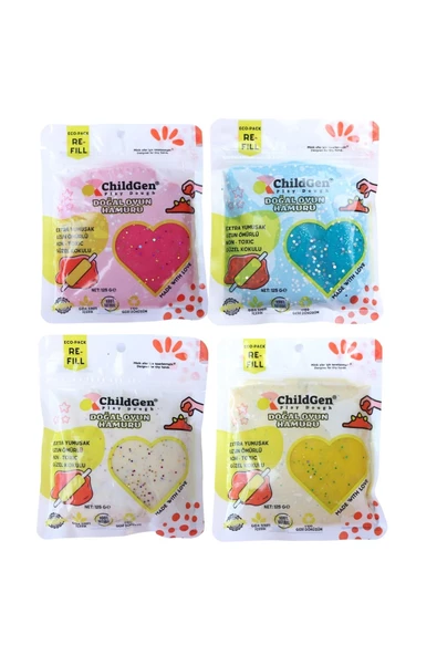 Doğal Oyun Hamuru - 4lü Glitter Set 4x125 Gr Vakumlu Kartuş Paket - (ecopack-refill)