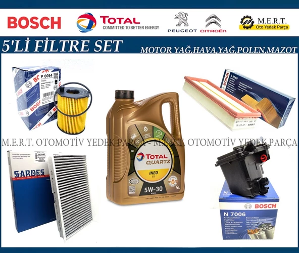 Peugeot 308 1.6 Hdi Filtre Bakım Seti + Motor Yağı (2007-2010)