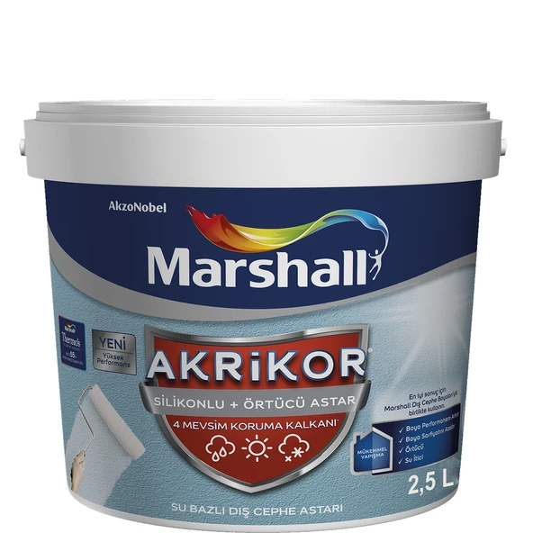 Marshall Akrikor Silikonlu Örtücü Dış Cephe Astarı 2,5 Lt (3.5 KG)