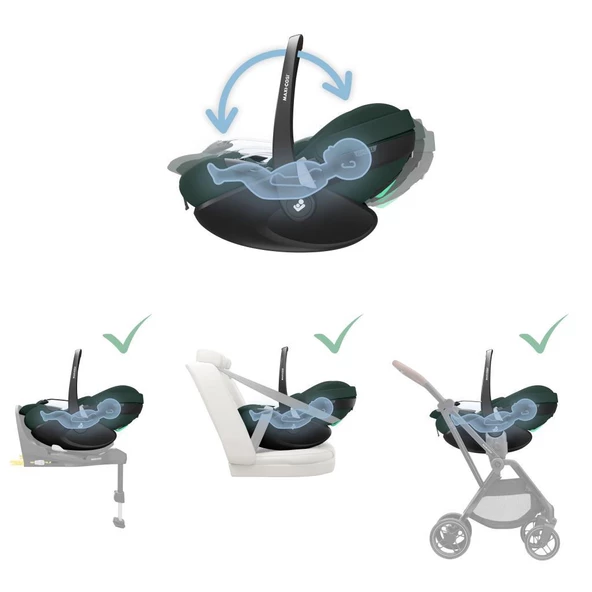 Maxi-Cosi Pebble SlideTech Tam Yatabilen 0-13 Kg Ana Kucağı ve Oto Koltuğu Twillic Green - 10