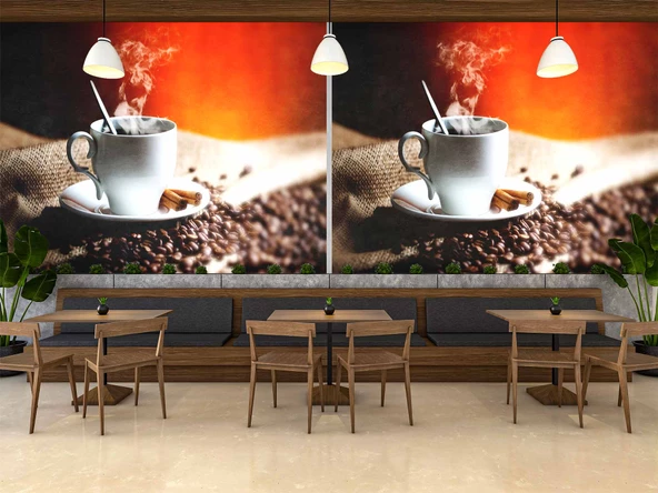 Fincan ve Kahve Temalı Cafe Duvar Kağıdı Baskı - 3