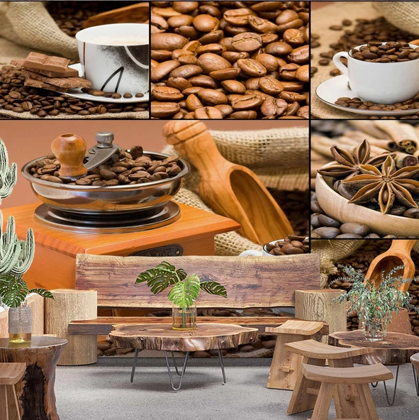 Fincanda Kahve Çekirdeği Temalı Cafe Duvar Kağıdı Baskı