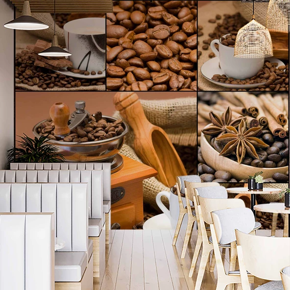 Fincanda Kahve Çekirdeği Temalı Cafe Duvar Kağıdı Baskı - 2