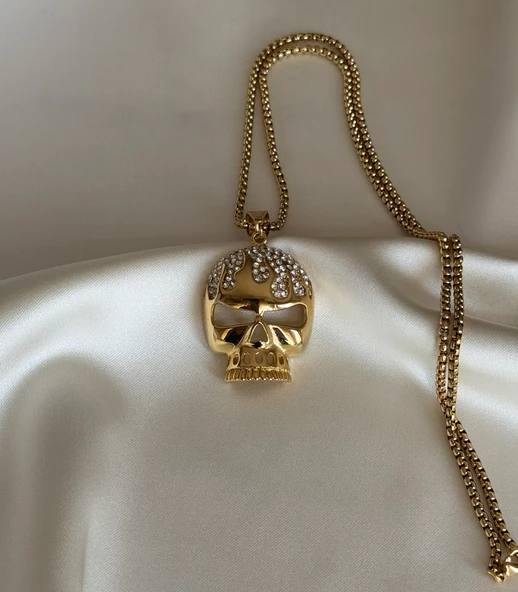 Taşlı Kafatası Kolye - Resim 3