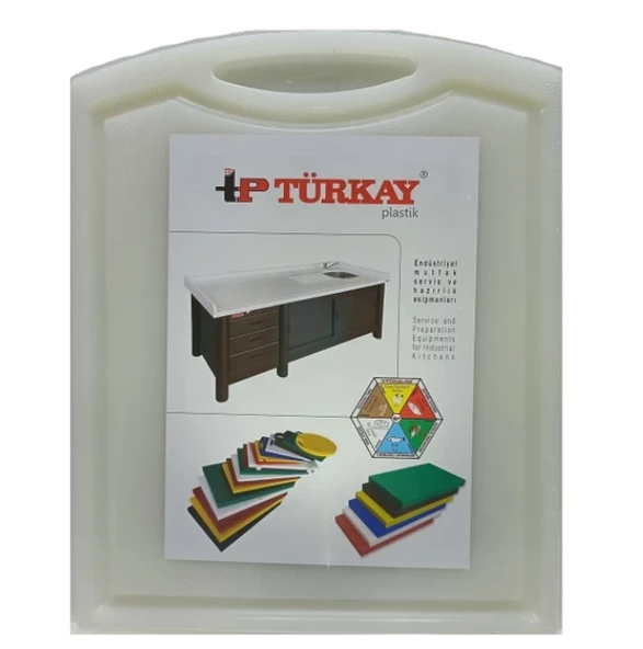 Türkay 32.5x26.5x2 cm Saplı-Oluklu Polietilen Kesme Tahtası Kesim Levhası Naturel/Beyaz 1244