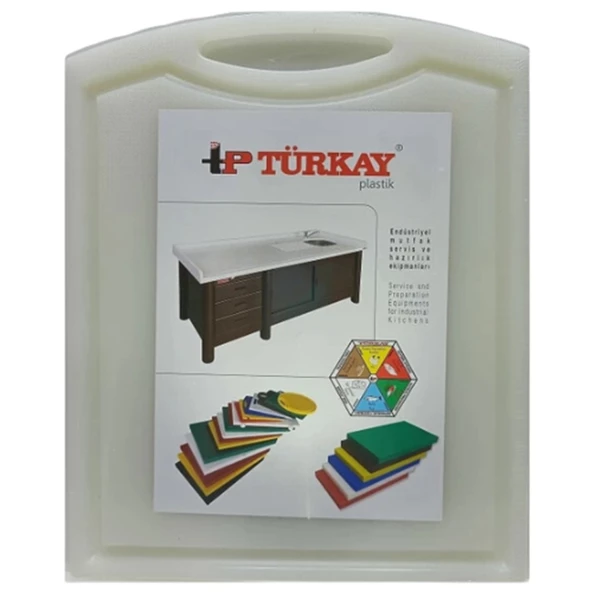 Türkay 32.5x26.5x1 cm Saplı-Oluklu Polietilen Kesme Tahtası Kesim Levhası Naturel/Beyaz 1237