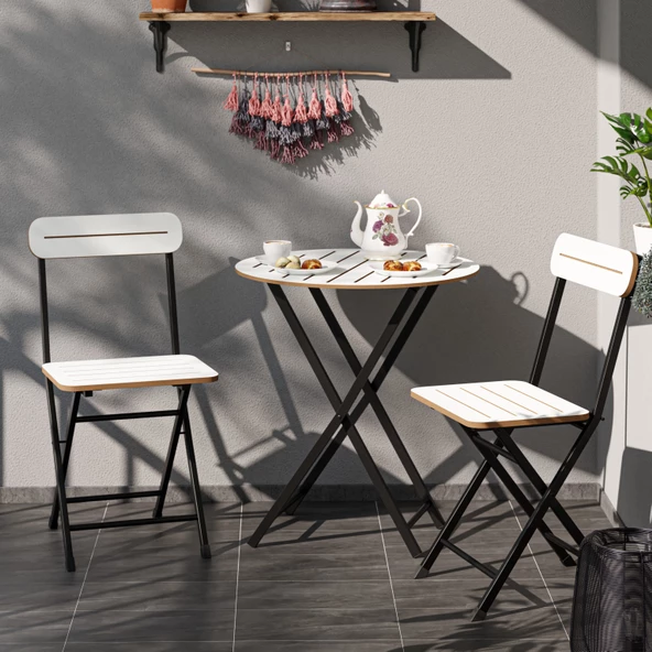 Eportatif Masa Sandalye Bahçe Bistro Takım Yuvarlak Beyaz 1482 - 2