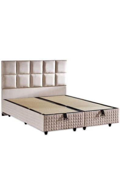 Niron  Star Baza ve Başlık Seti 140x190 cm Çift Kişilik Krem Keten Kumaşlı Lüks Baza ve Başlık Takımı - 4