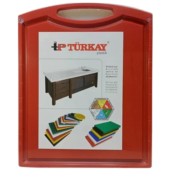 Türkay 32.5x26.5x1 cm Saplı-Oluklu Polietilen Kesme Tahtası Kesim Levhası Kırmızı 1237