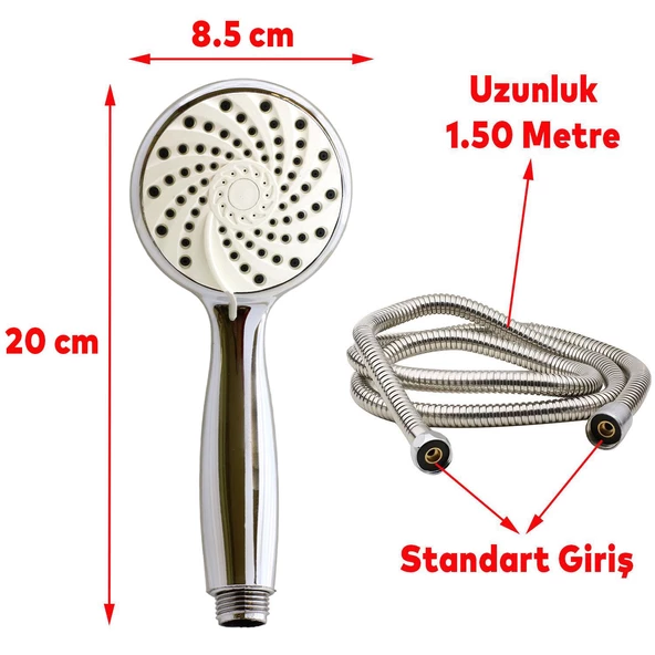 Lüx Örgülü Duş Seti Banyo Duş Başlığı Seti Fiskiyesi Telefonu Yuvarlak Başlık Metal Hortum - 2