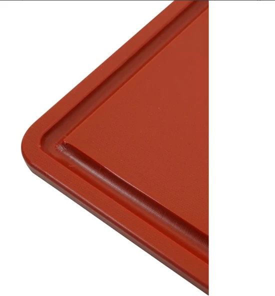 Türkay 32.5x26.5x2 cm Saplı-Oluklu Polietilen Kesme Tahtası Kesim Levhası Kırmızı 1244 - 2