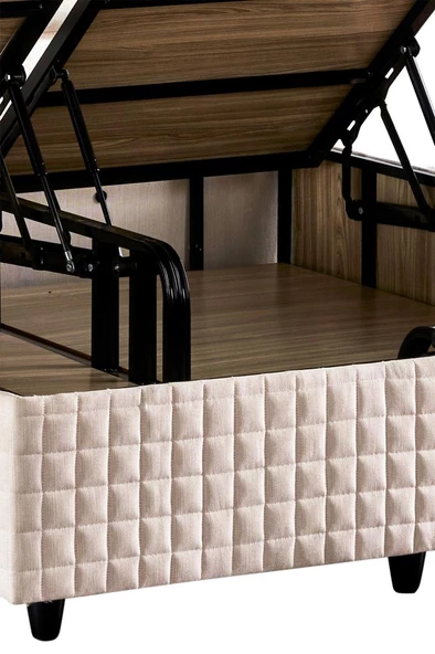 Niron  Star Baza ve Başlık Seti 200x200 cm Çift Kişilik Krem Keten Kumaşlı Lüks Baza ve Başlık Takımı - Resim 6