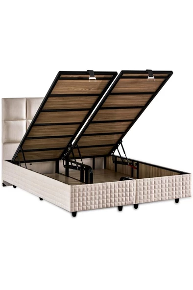 Niron  Star Baza ve Başlık Seti 150x200 cm Çift Kişilik Krem Keten Kumaşlı Lüks Baza ve Başlık Takımı - 3