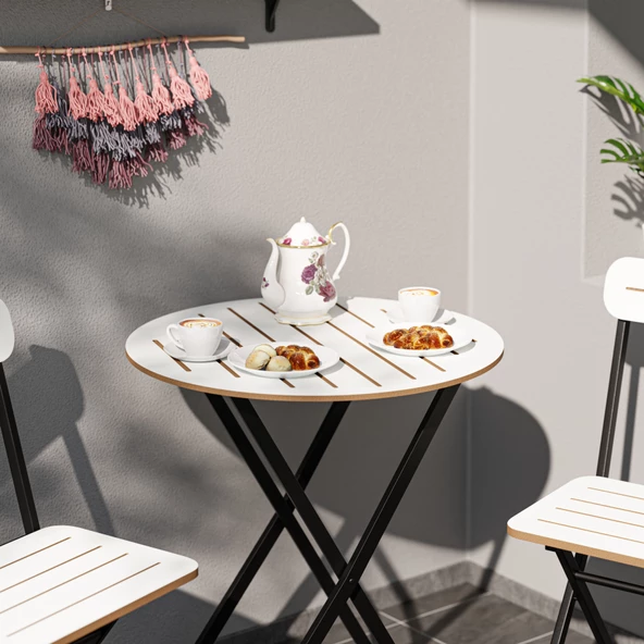 Eportatif Masa Sandalye Bahçe Bistro Takım Yuvarlak Beyaz 1482 - 3