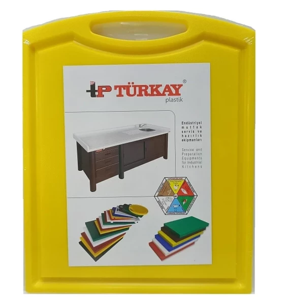 Türkay 32.5x26.5x2 cm Saplı-Oluklu Polietilen Kesme Tahtası Kesim Levhası Sarı 1244