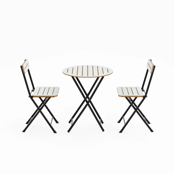 Eportatif Masa Sandalye Bahçe Bistro Takım Yuvarlak Beyaz 1482 - 4