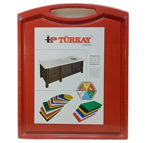 Türkay 32.5x26.5x2 cm Saplı-Oluklu Polietilen Kesme Tahtası Kesim Levhası Kırmızı 1244