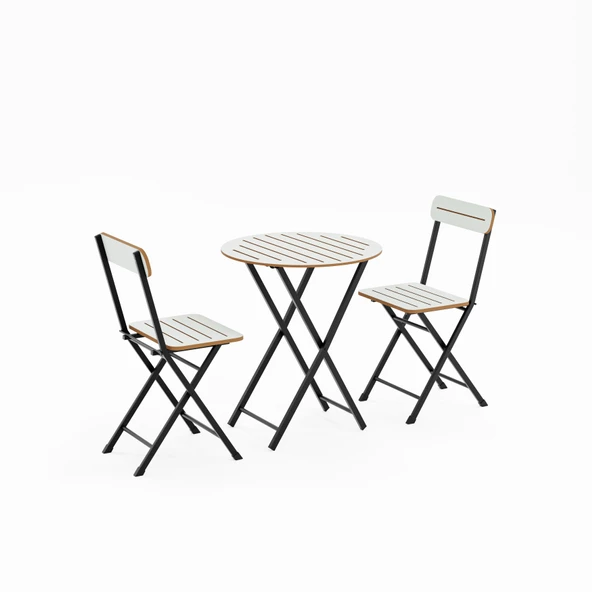 Eportatif Masa Sandalye Bahçe Bistro Takım Yuvarlak Beyaz 1482 - 5