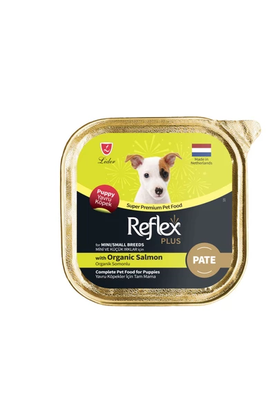 Plus Alu Tray 85 gr Organik Somonlu Pate Kıyılmış Küçük ırk Yavru köpek için Yaş mama