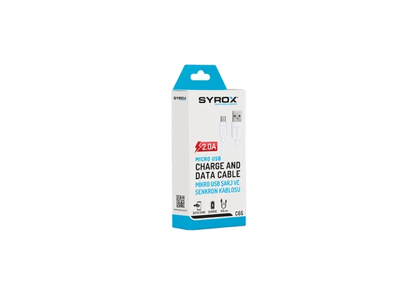 Syrox C65 2.0A 1mt Eko Micro USB Şarj & Data Kablosu - Beyaz - 2