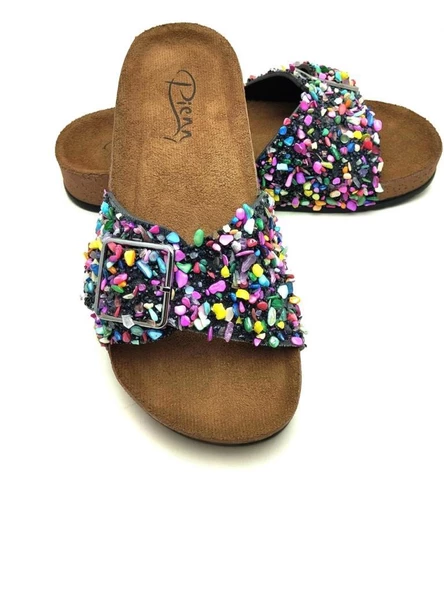 PIENN 20050 001 SİYAH ÇAKIL TAŞI RENKLİ comfort casual anatomik terlik - 2