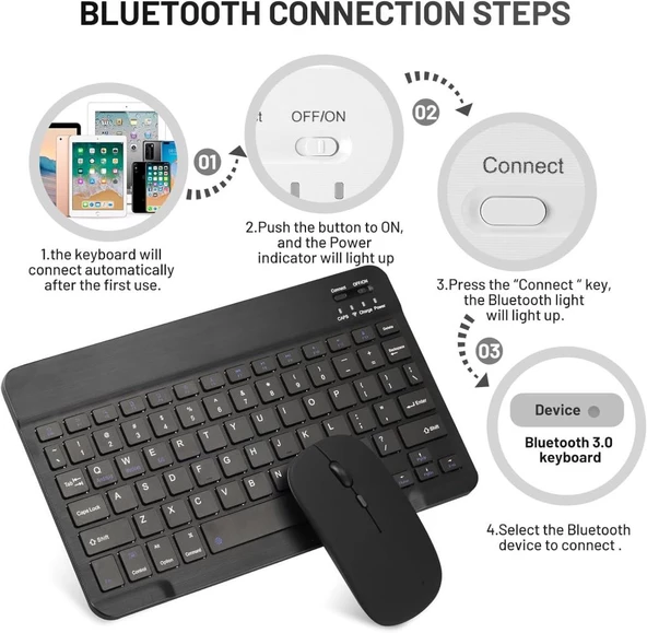 Tüm Cihazlara Uyumlu Kablosuz Bluetooth Klavye ve Mause Seti Tablet Telefon iPad Samsung Galaxy Honor Redmi Lenovo - 11