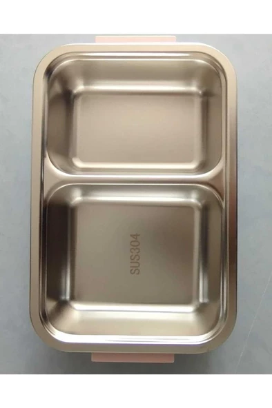FOOD 2 BÖLMELİ PASLANMAZ ÇELİK DİKDÖRTGEN YEMEK TAŞIMA KABI 750 ML - 2