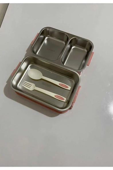 QIGAR 2 KATLI 3 BÖLMELİ ÇATAL KAŞIKLI PASLANMAZ ÇELİK YEMEK TAŞIMA KABI 1.65L - 2