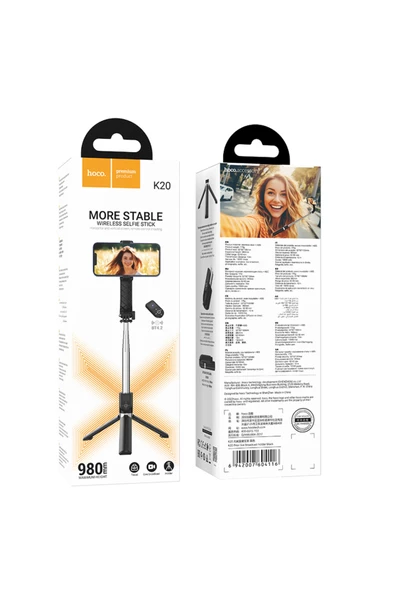 Hoco K20 BT 4.2 1M Yayın Tutucu Uzaktan Kumandalı Tripodlu Selfie Çubuğu - Resim 8