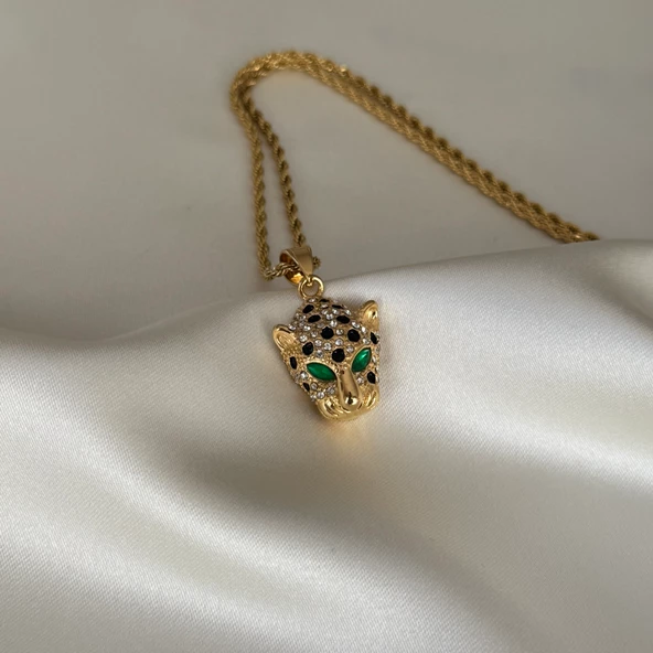 Yeşil Gözlü Taşlı Kaplan Kolye - Resim 2