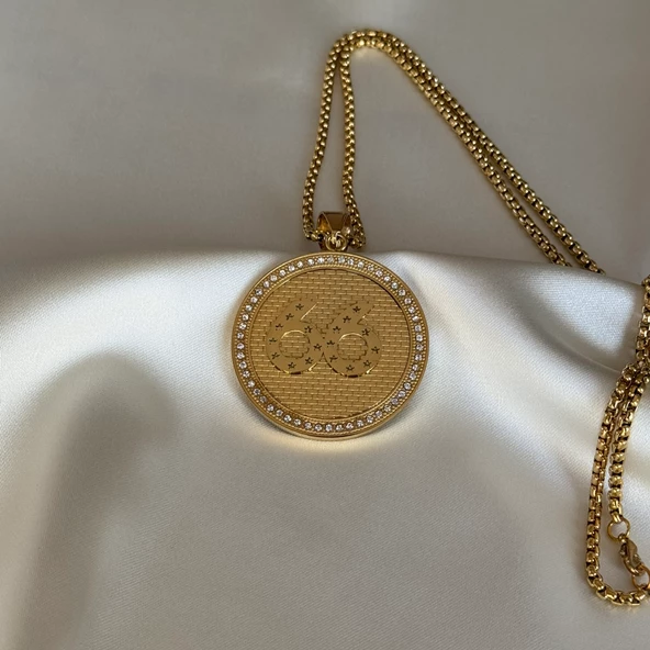 Yazılı Taşlı Madalyon Kolye - Resim 3