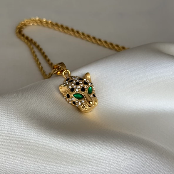 Yeşil Gözlü Taşlı Kaplan Kolye ürün görseli