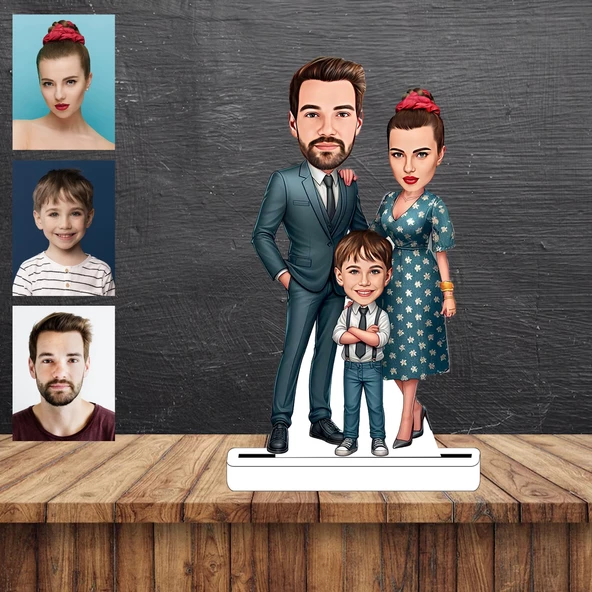 Anne Baba Çocuk Karikatür Figürü,Sevgiliye Hediye,Doğum Günü Hediyesi