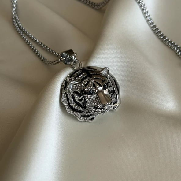 Taşlı Kaplan Kafası Kolye - Resim 3